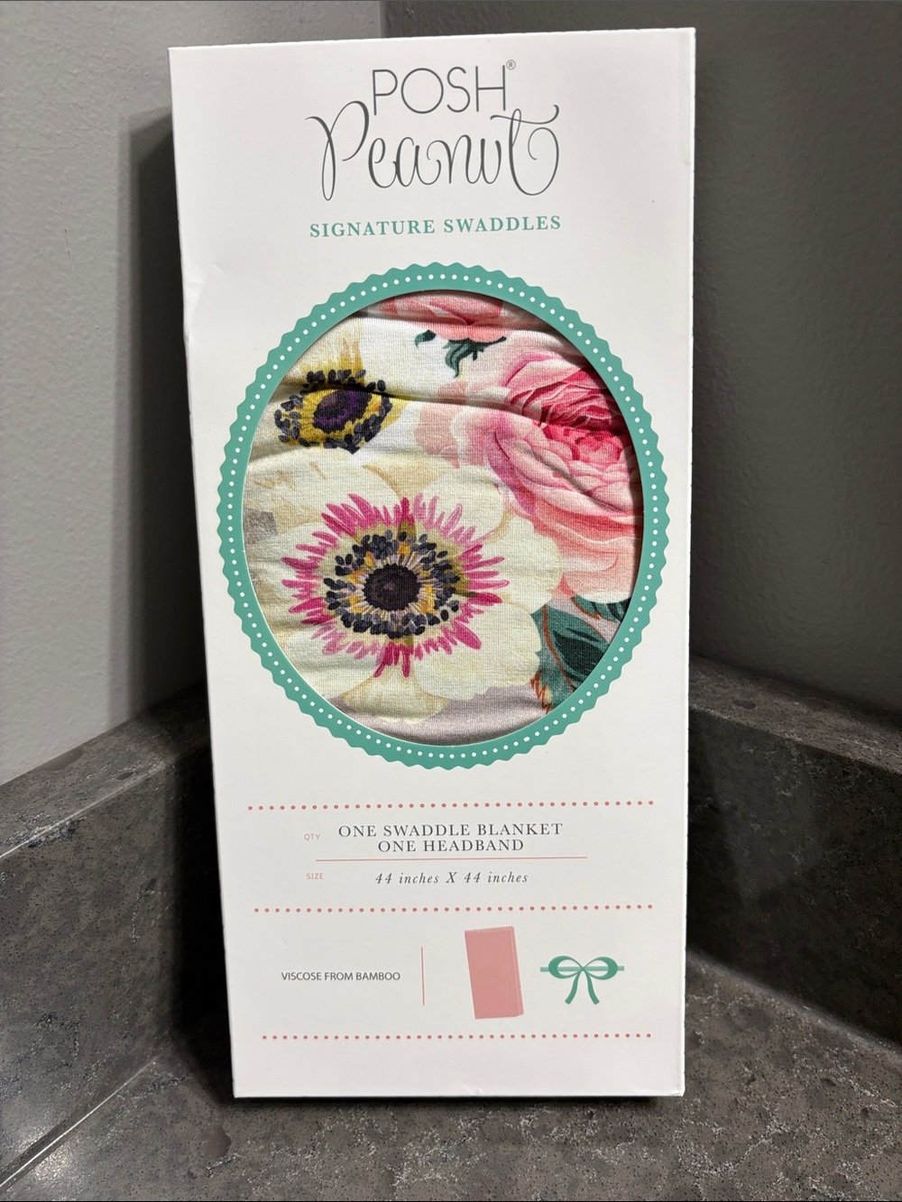Posh Peanut Floral Swaddle Blanket and Headband - Pink, Cream & Green Accents